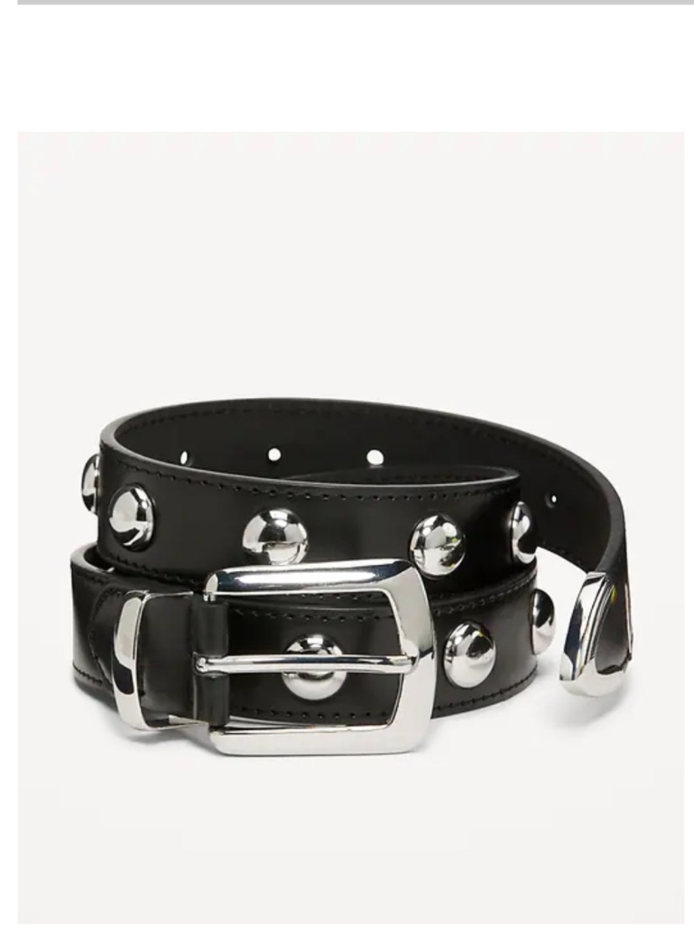 Old Navy Black Studded Leather-Style Belt with Silver Hardware